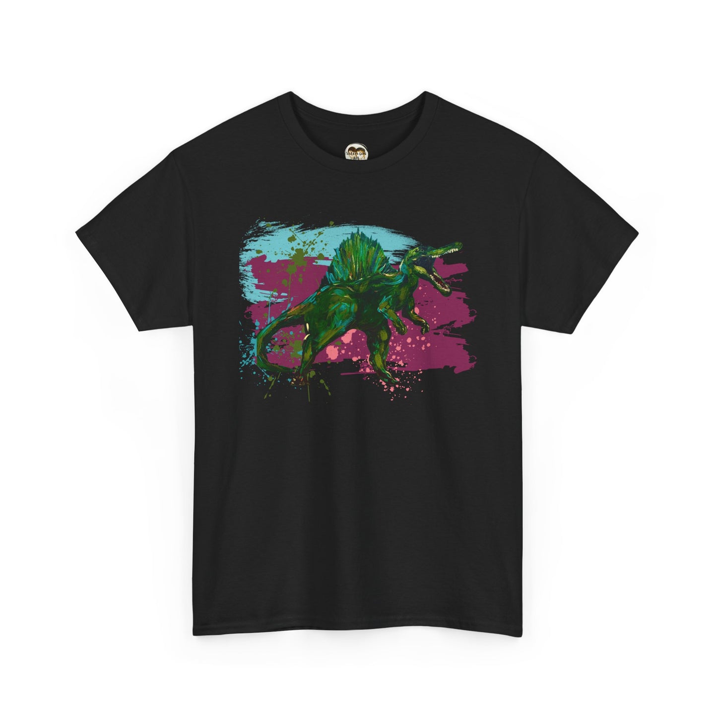 Vibrant Spinosaurus Dinosaur Wearable Art Unisex Heavy Cotton Tee, Eco-Friendly Fashion