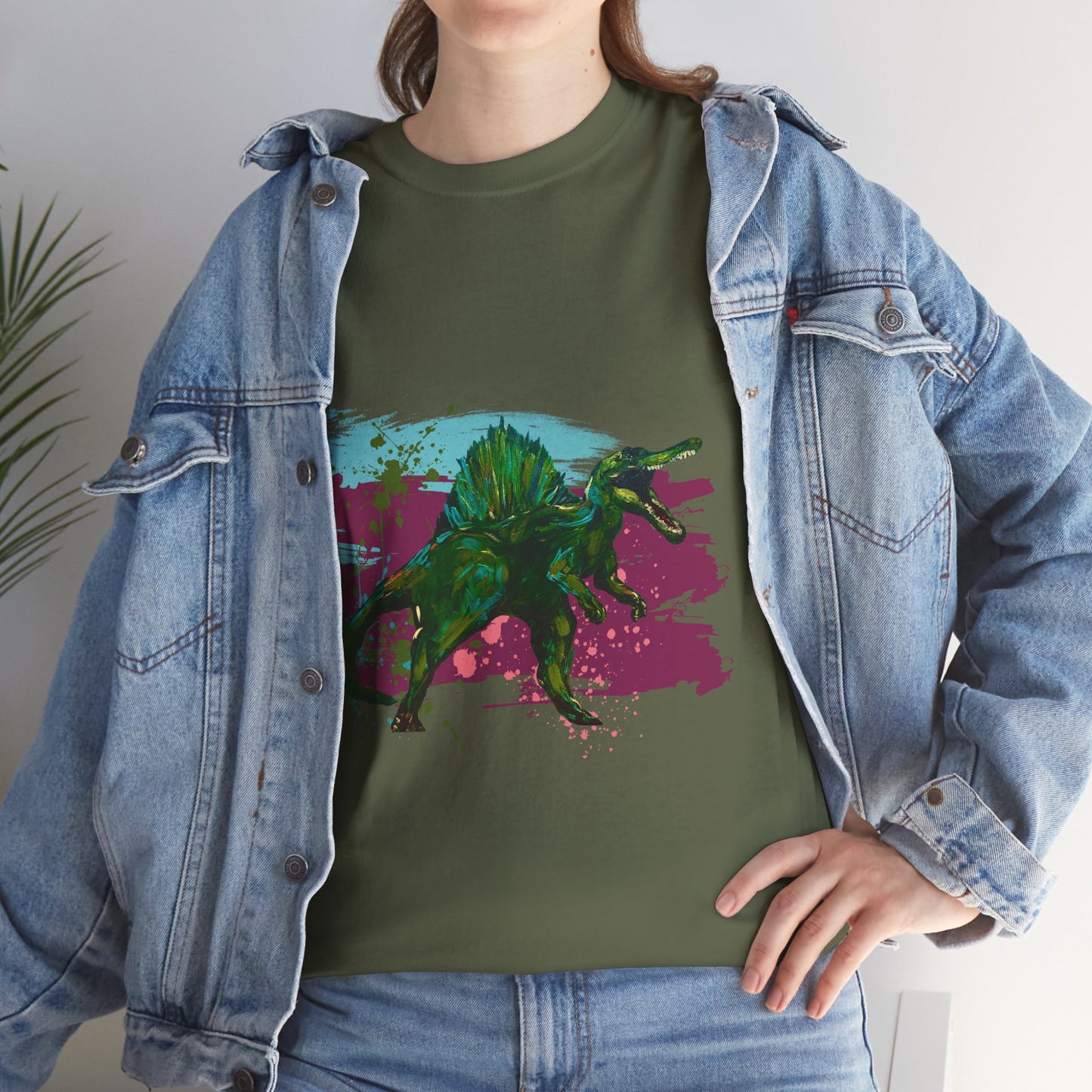 Vibrant Dinosaur Art Unisex Heavy Cotton Tee, Graphic Tee, Gift for Dinosaur Lovers, Casual Wear, Cool T-Shirt, Eco-Friendly Fashion