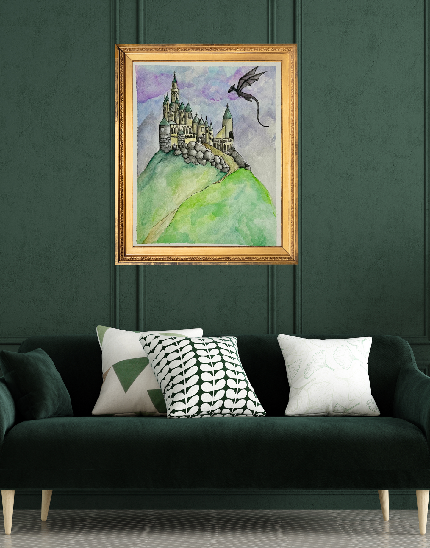 Fantasy Castle Rolled Poster, Dragon Artwork Print, Magical Wall Decor, Gift for Fantasy Lovers, Home Decor