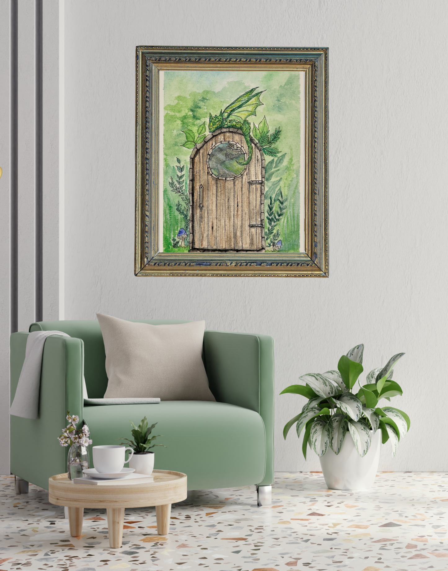 Magical Fantasy Wall Art Prints, Enchanted Forest Decor, Dragon Door Artwork, Ideal Gift for Nature Lovers, Fairy Tale Home Decor