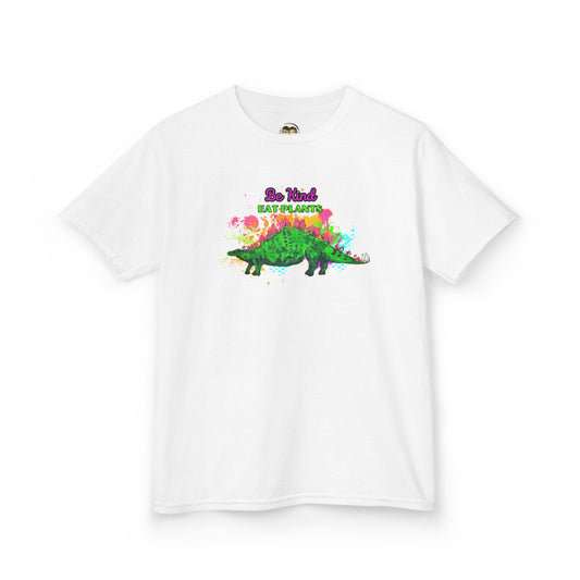 Kids Eco-Friendly Dinosaur Tee - BE KIND EAT PLANTS Fun Stegosaurus Graphic Shirt