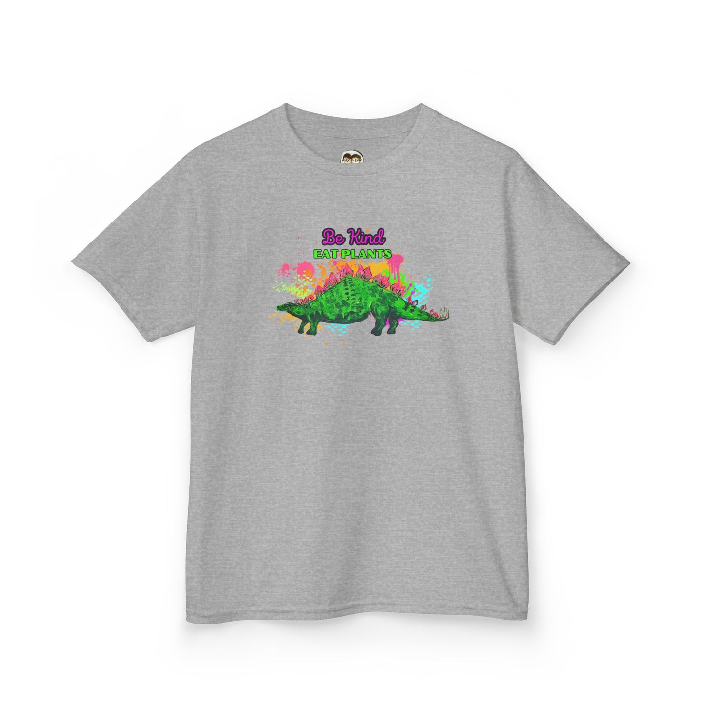 Kids Eco-Friendly Dinosaur Tee - BE KIND EAT PLANTS Fun Stegosaurus Graphic Shirt