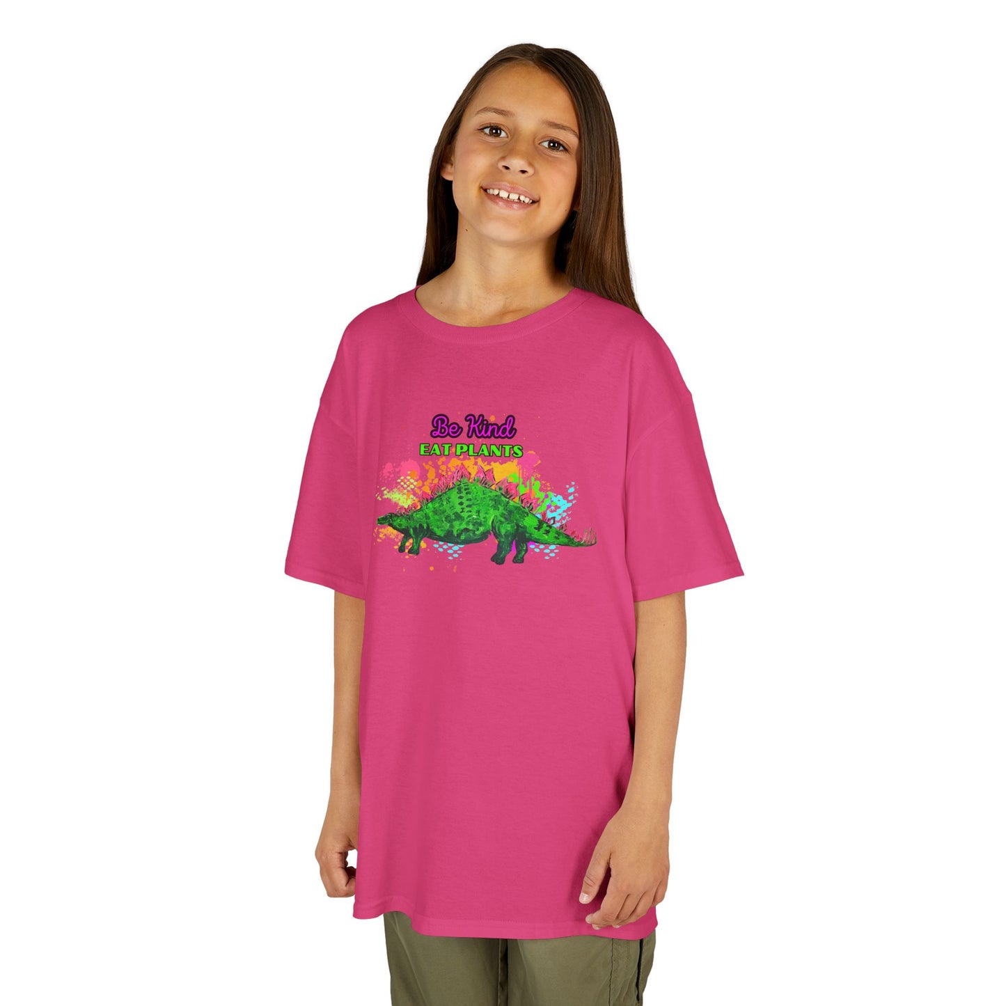 Kids Eco-Friendly Dinosaur Tee - BE KIND EAT PLANTS Fun Stegosaurus Graphic Shirt