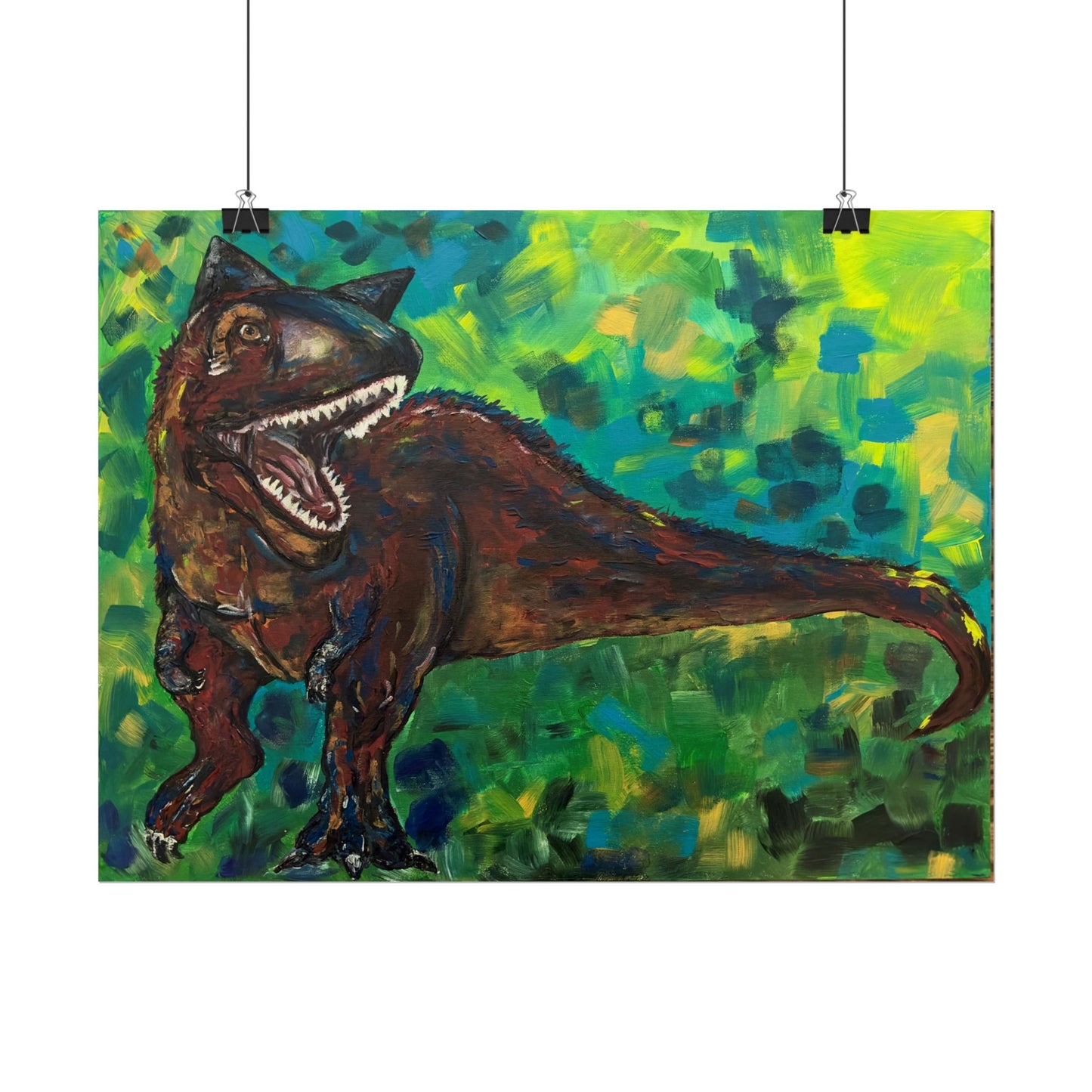 Dinosaur Art Print | Rolled Poster | Unique Decor for Kids, Nursery Wall Art, Birthday Gift, Fun Home Decoration, Horned T-Rex Art