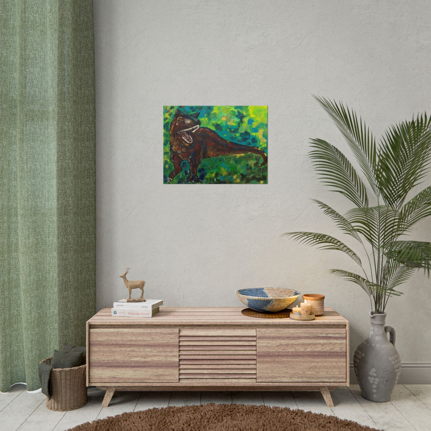 Dinosaur Art Print | Rolled Poster | Unique Decor for Kids, Nursery Wall Art, Birthday Gift, Fun Home Decoration, Horned T-Rex Art