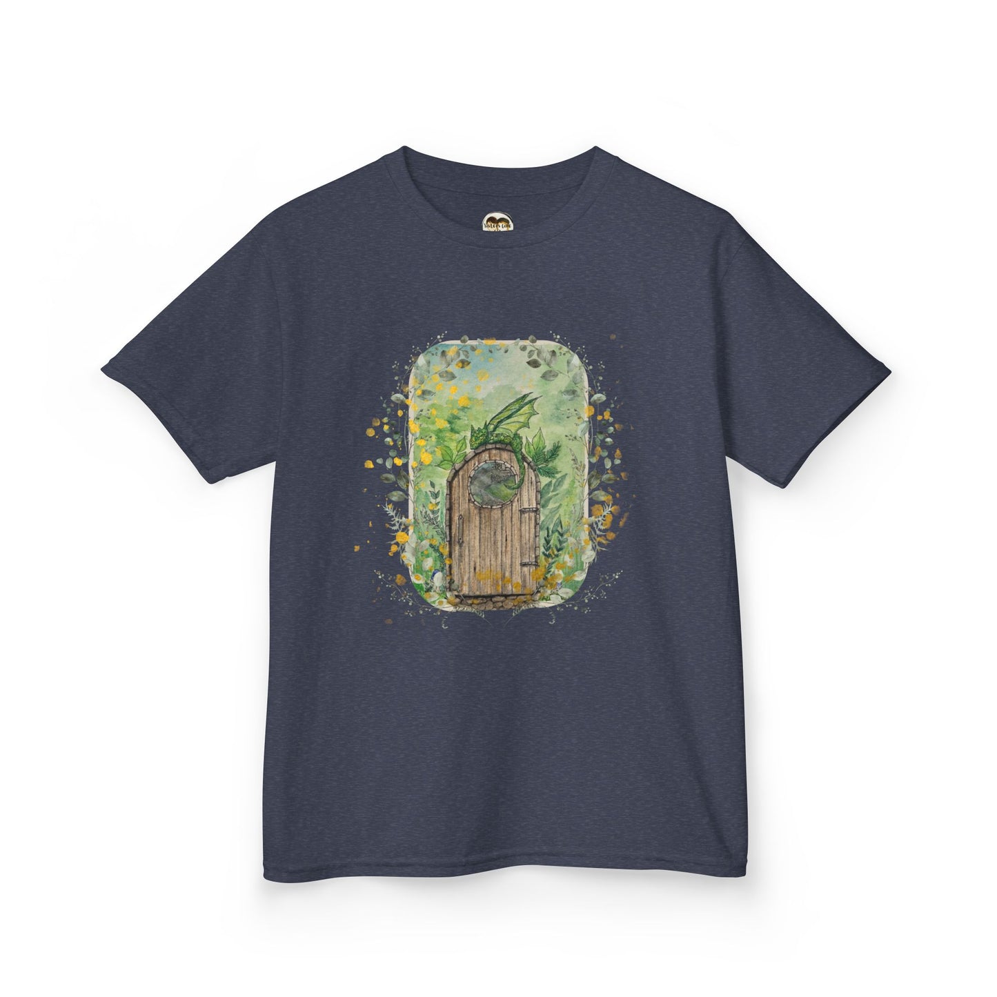 Whimsical Dragon Garden Door Kids Unisex Cotton Tee