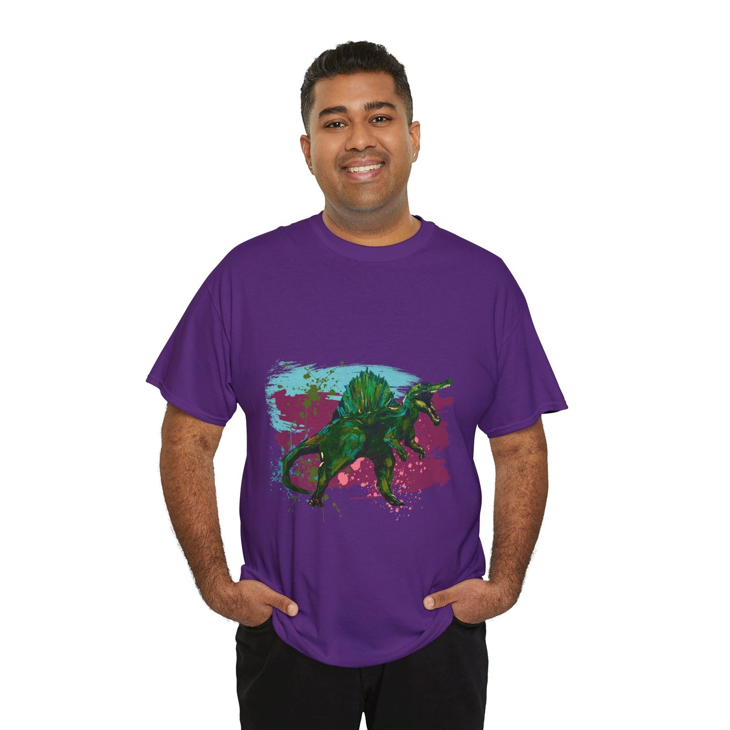 Vibrant Dinosaur Art Unisex Heavy Cotton Tee, Graphic Tee, Gift for Dinosaur Lovers, Casual Wear, Cool T-Shirt, Eco-Friendly Fashion