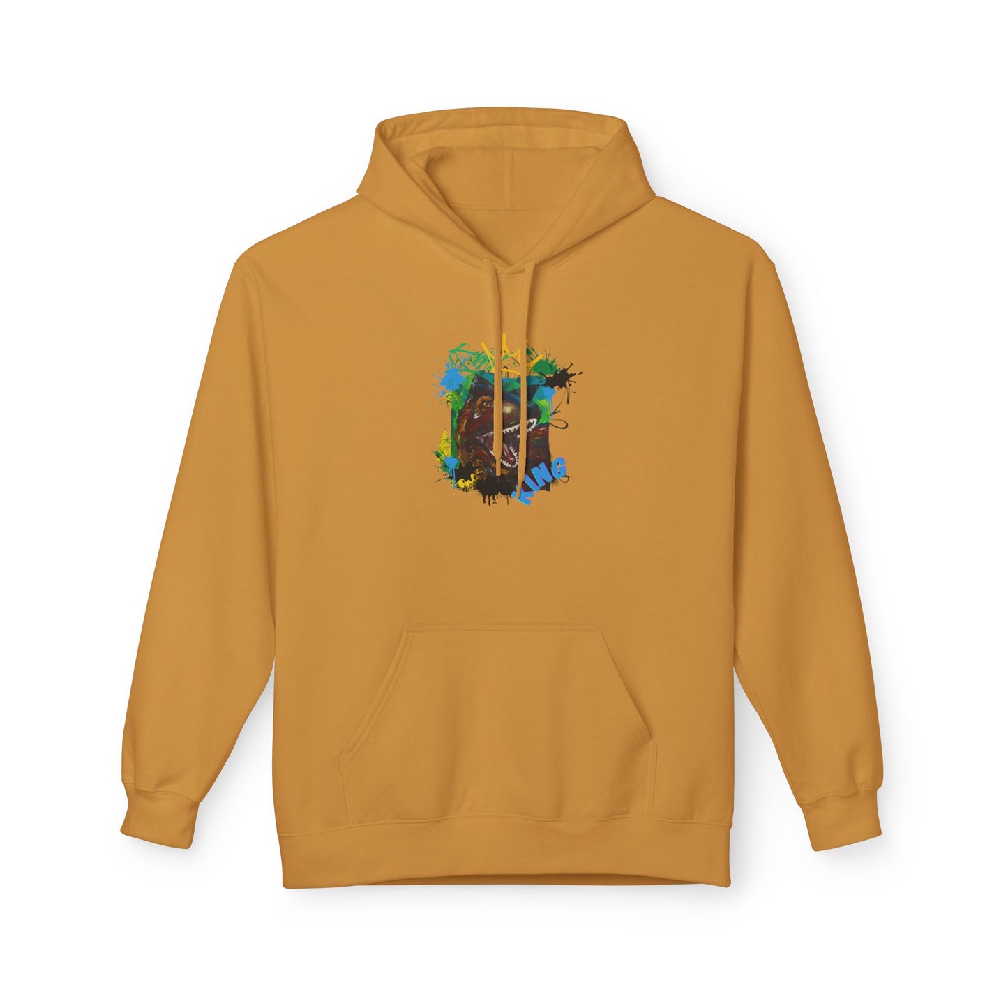 Artistic T-Rex Dino KING Fleece Hoodie, Cozy Sweatshirt, Colorful Hoodie for Art Lovers, Unisex Pullover, Great for Gifts, Casual Wear