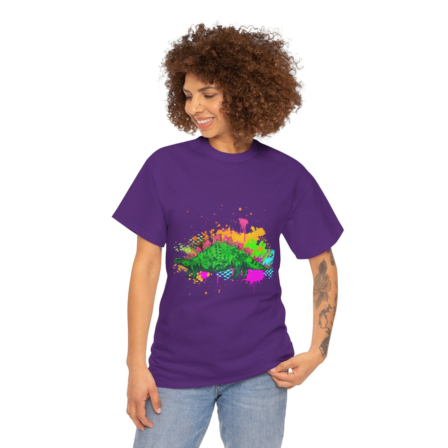 Colorful Dinosaur Unisex Heavy Cotton Tee, Fun Graphic Tee, Dino Lovers Gift, Eco-friendly Fashion, Casual Wear