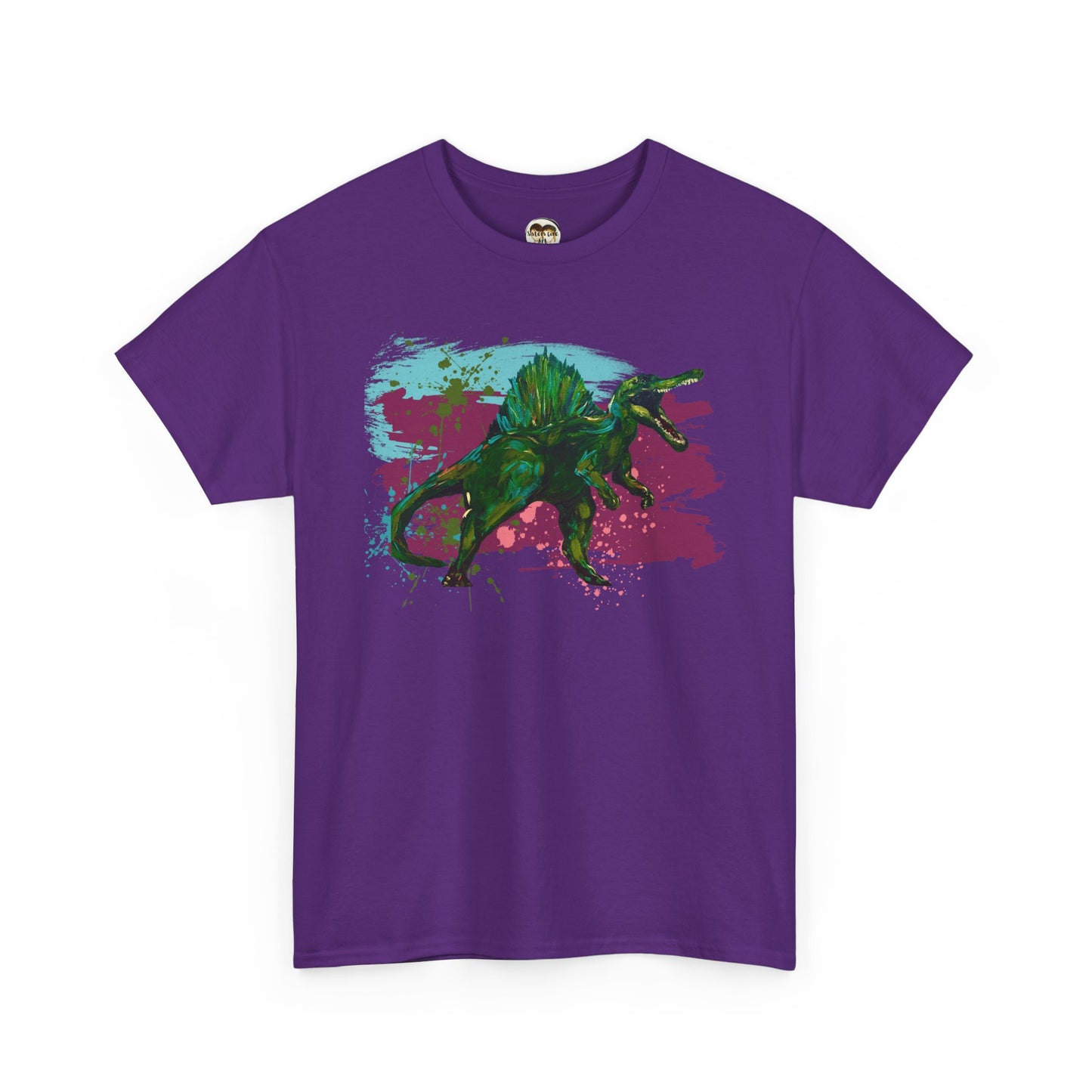 Vibrant Spinosaurus Dinosaur Wearable Art Unisex Heavy Cotton Tee, Eco-Friendly Fashion