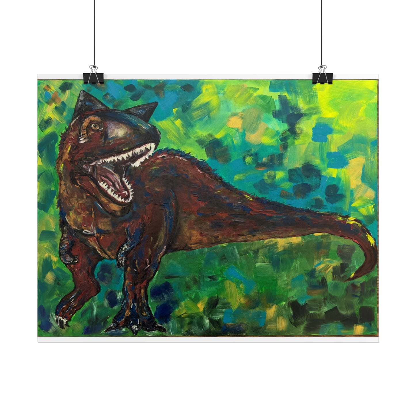 Dinosaur Art Print | Rolled Poster | Unique Decor for Kids, Nursery Wall Art, Birthday Gift, Fun Home Decoration, Horned T-Rex Art