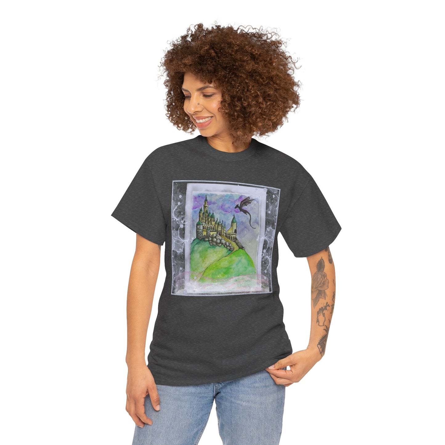 Dragon Castle Tee, Fantasy T-Shirt, Unisex Graphic Tee, Whimsical Apparel, Gift for Dreamers, Unique Artwork Shirt