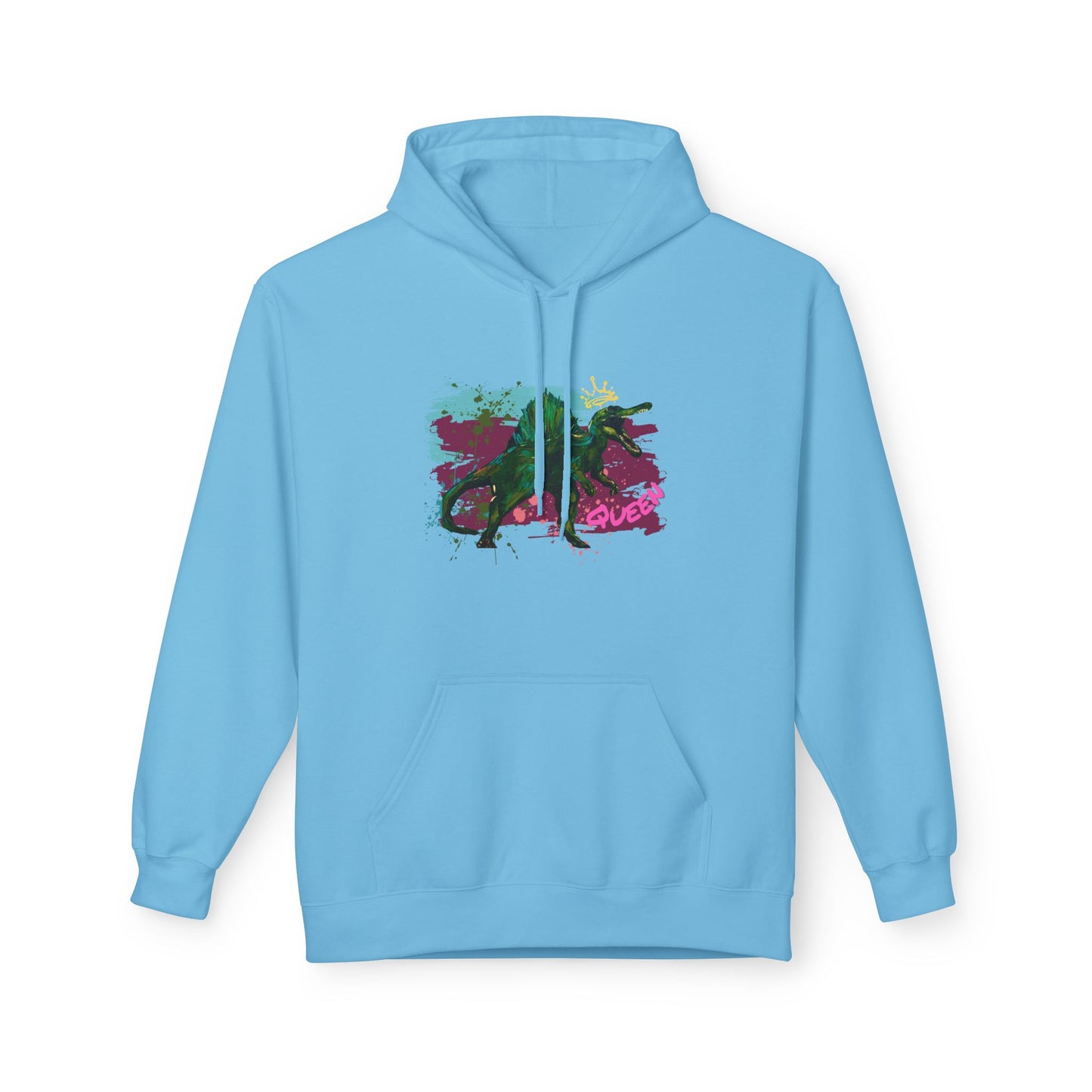 Vibrant Artistic Dinosaur Queen Unisex Hoodie, Cozy Fleece Sweatshirt for Art Lovers, Perfect Gift for Birthdays, Casual Wear, Festivals