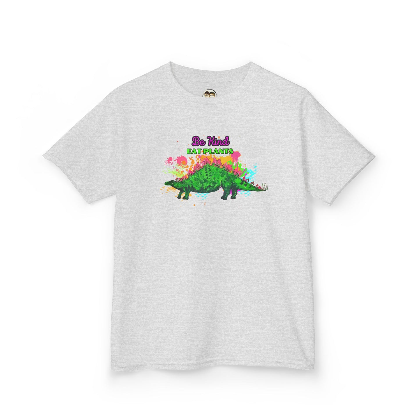 Kids Eco-Friendly Dinosaur Tee - BE KIND EAT PLANTS Fun Stegosaurus Graphic Shirt
