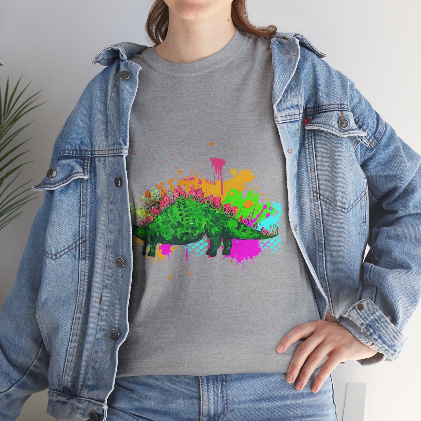 Colorful Dinosaur Unisex Heavy Cotton Tee, Fun Graphic Tee, Dino Lovers Gift, Eco-friendly Fashion, Casual Wear