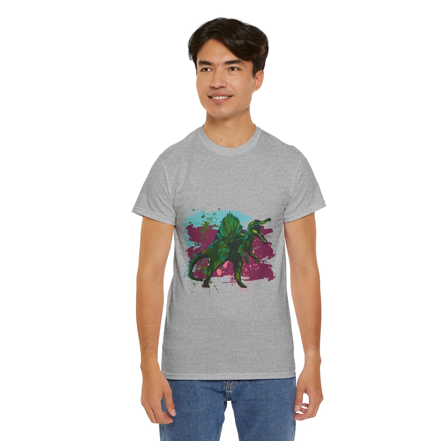 Vibrant Dinosaur Art Unisex Heavy Cotton Tee, Graphic Tee, Gift for Dinosaur Lovers, Casual Wear, Cool T-Shirt, Eco-Friendly Fashion