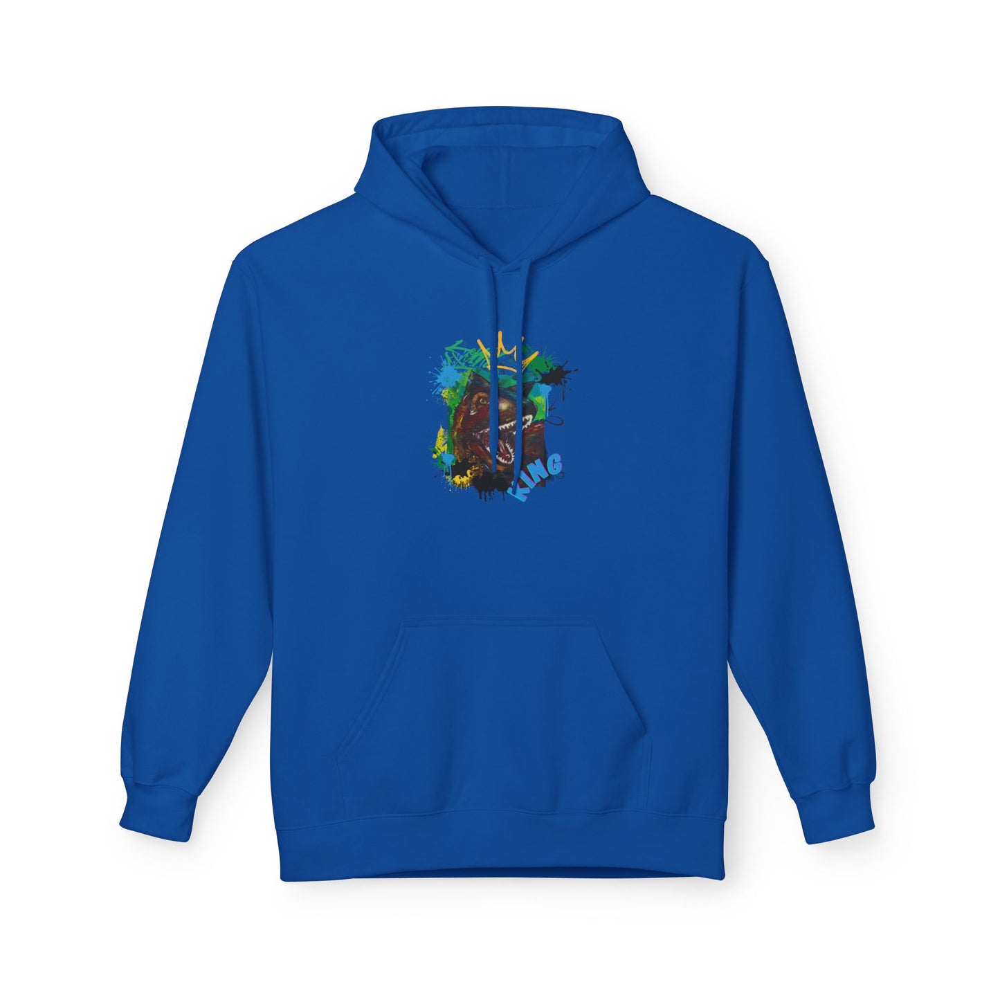 Artistic T-Rex Dino KING Fleece Hoodie, Cozy Sweatshirt, Colorful Hoodie for Art Lovers, Unisex Pullover, Great for Gifts, Casual Wear