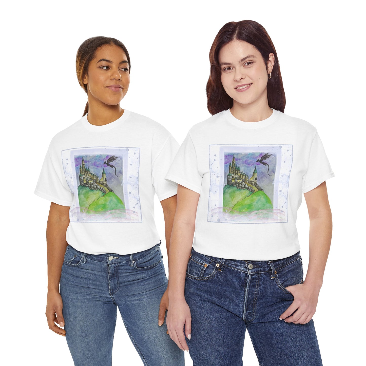 Dragon Castle Tee, Fantasy T-Shirt, Unisex Graphic Tee, Whimsical Apparel, Gift for Dreamers, Unique Artwork Shirt