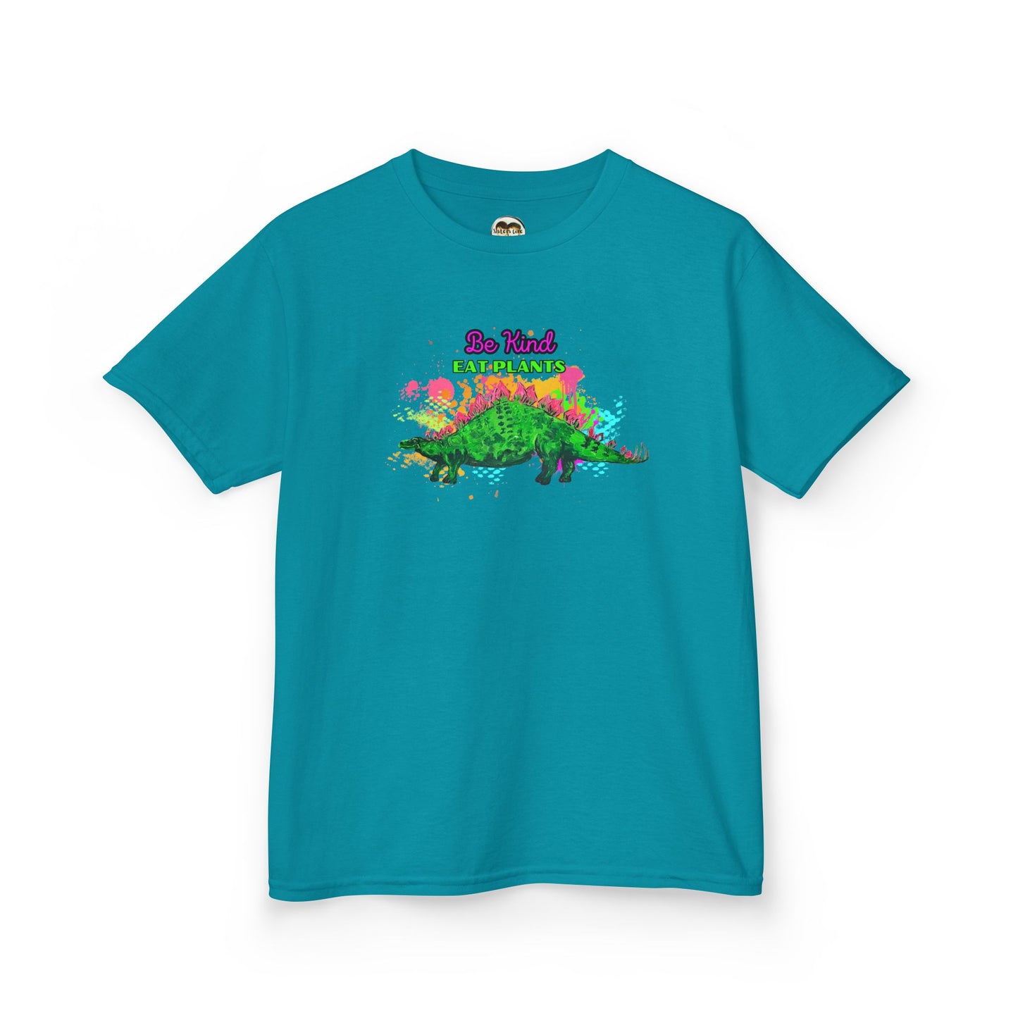 Kids Eco-Friendly Dinosaur Tee - BE KIND EAT PLANTS Fun Stegosaurus Graphic Shirt