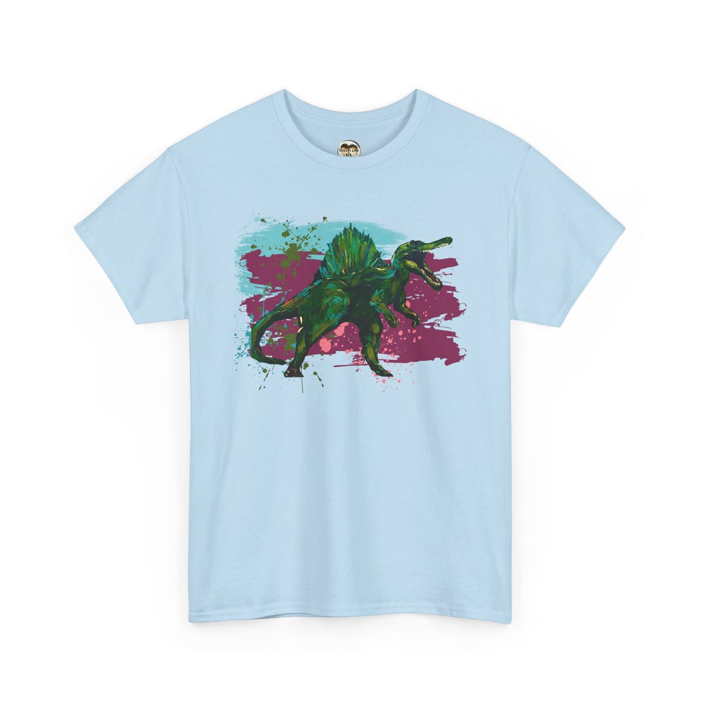 Vibrant Spinosaurus Dinosaur Wearable Art Unisex Heavy Cotton Tee, Eco-Friendly Fashion