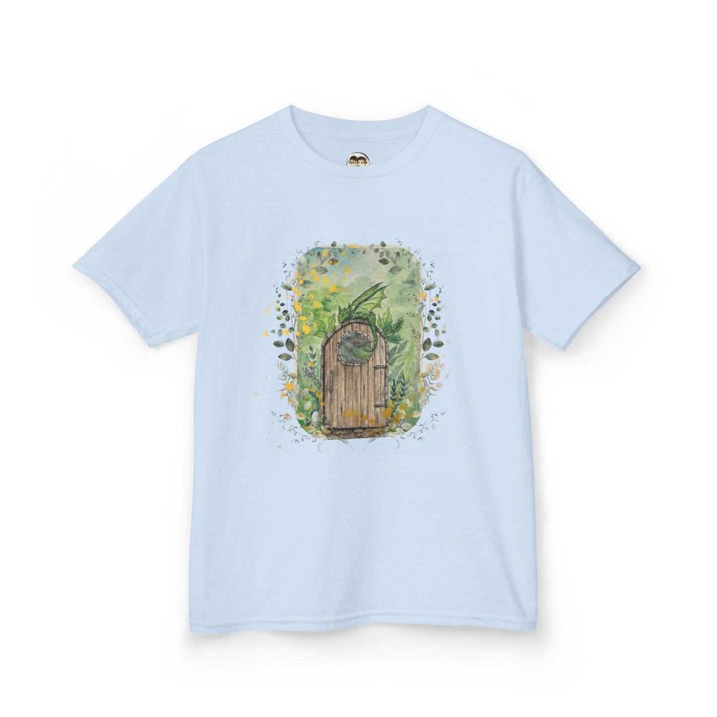 Whimsical Dragon Garden Door Kids Unisex Cotton Tee