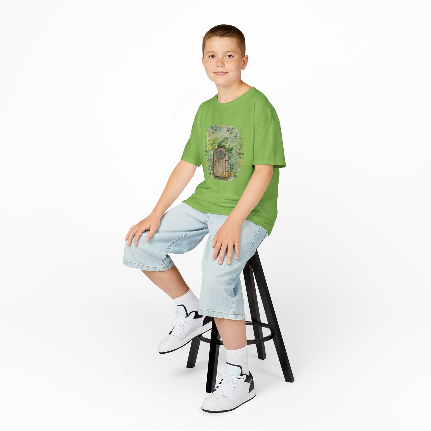 Whimsical Dragon Garden Door Kids Tee, Playful Cotton T-Shirt for Boys and Girls, Nature-Inspired Apparel, Perfect Gift for Birthdays