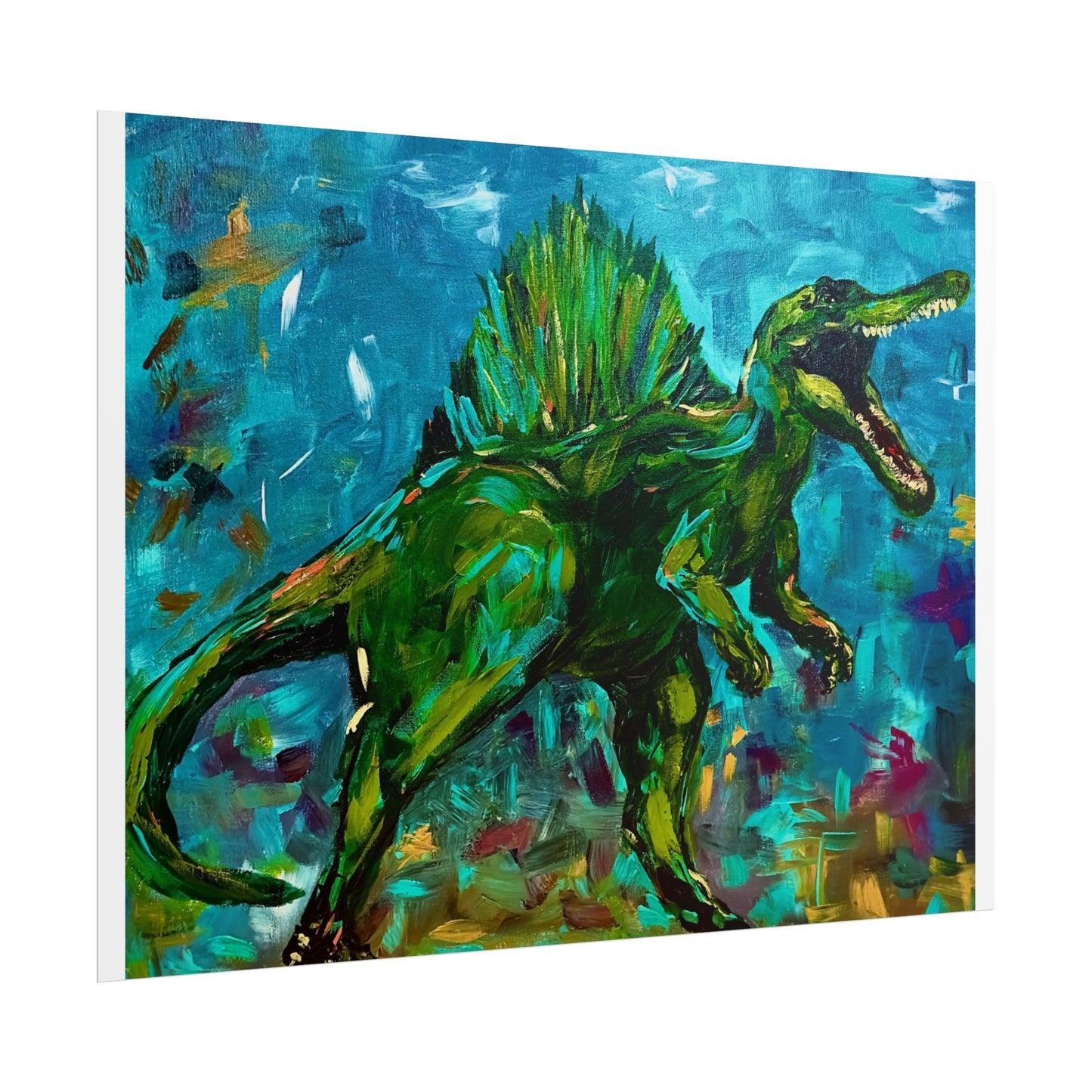 Dinosaur Art Print Poster, Spinosaurus Wall Decor, Kids Room Artwork, Jurassic Theme Gift, Educational Poster, Vibrant Dinosaur Art