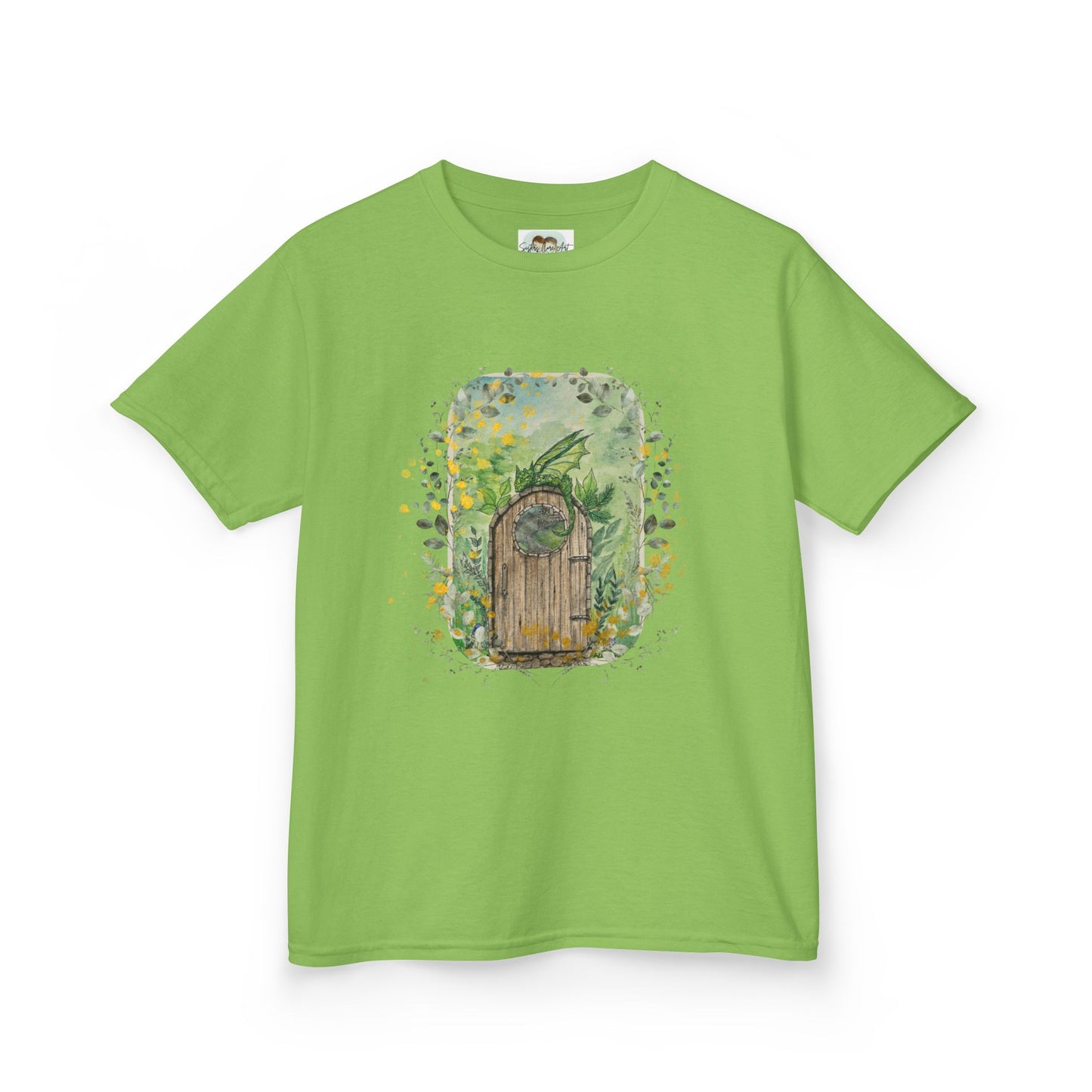 Whimsical Dragon Garden Door Kids Tee, Playful Cotton T-Shirt for Boys and Girls, Nature-Inspired Apparel, Perfect Gift for Birthdays