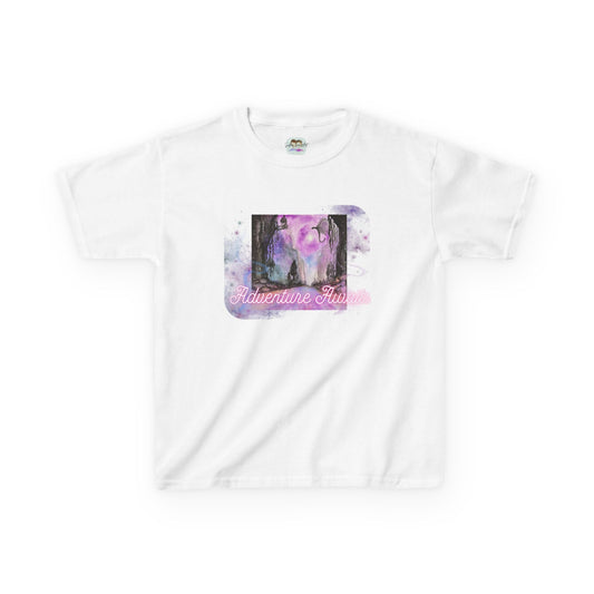 Kids Graphic Tee with Fairy Tale Adventure Vibes, Perfect for Birthday Gifts, Play Dates, Dragon and Fantasy Lovers ADVENTURE AWAITS