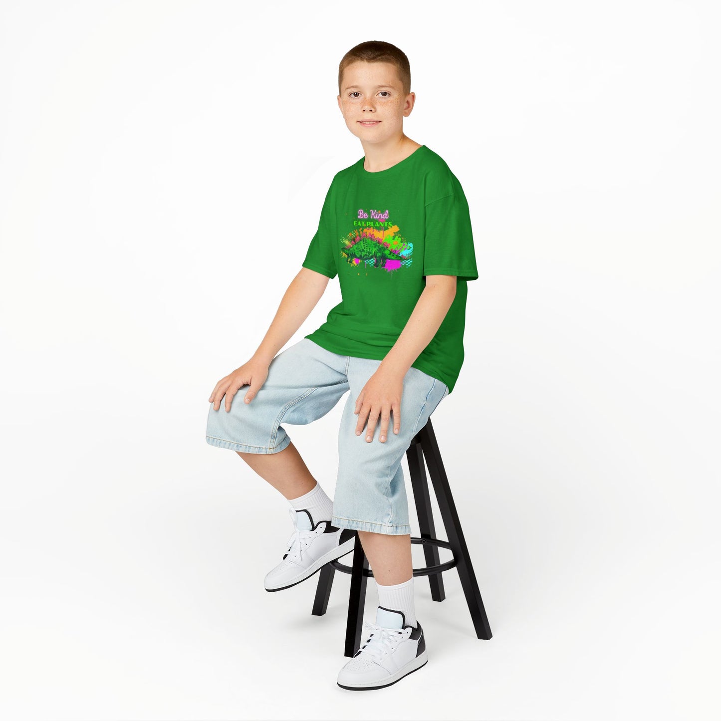 Kids Eco-Friendly Dinosaur Tee - BE KIND EAT PLANTS Fun Graphic Shirt for Boys and Girls, Perfect for Birthday and Christmas Gifts